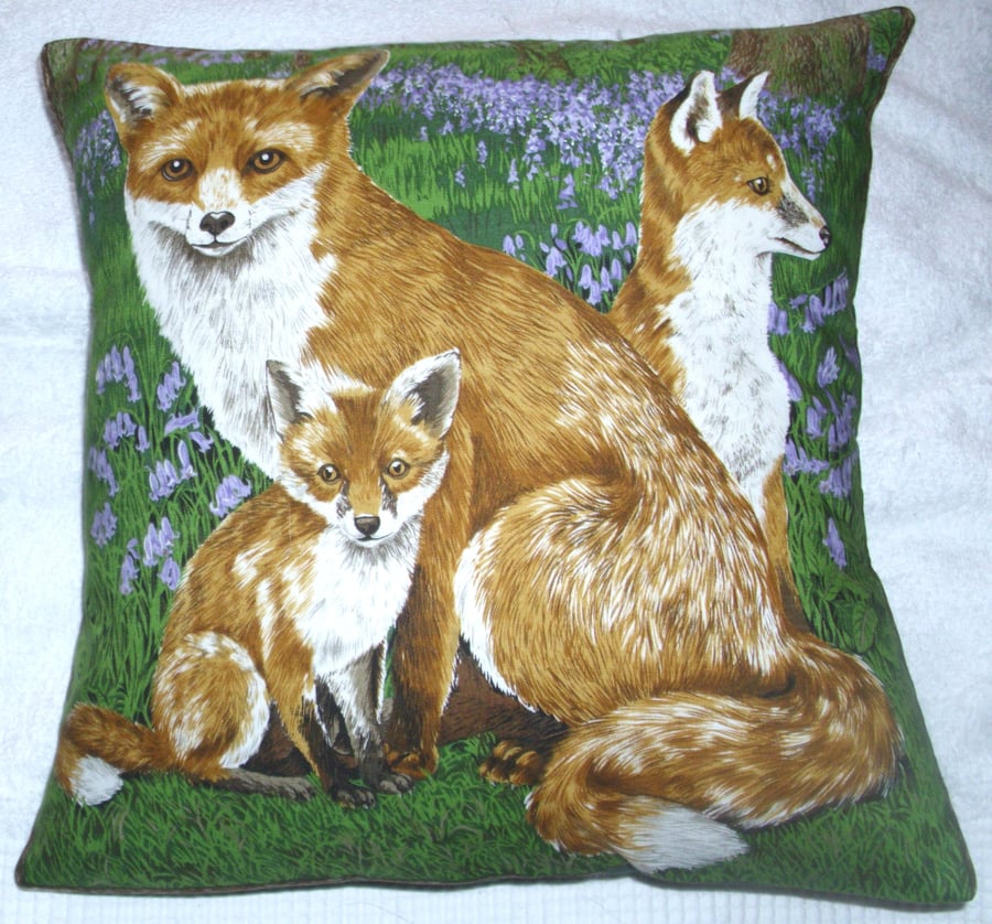 Fox and cubs in the Bluebell wood cushion