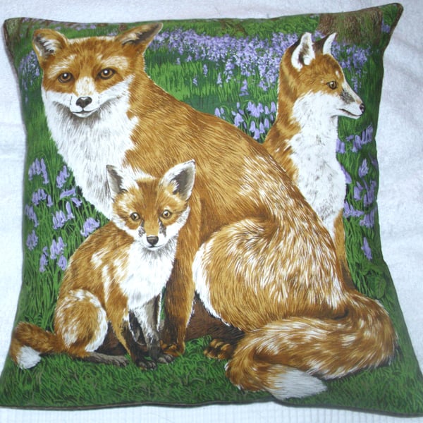 Fox and cubs in the Bluebell wood cushion