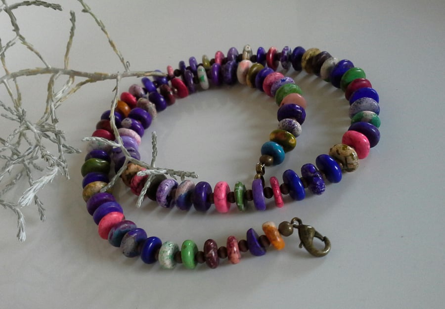  Genuine Magnesite Necklace Antique Bronze Finish