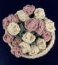 Set of four Rose flower drinking glass or mug coasters in a cream basket - Image 2