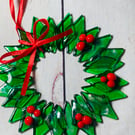 Wreath fused glass hanging decoration 