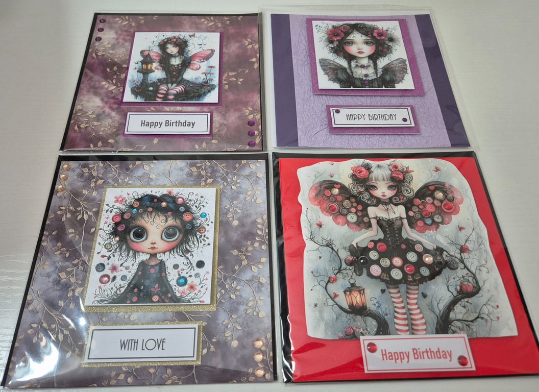 Gothic Fairies Handmade Card Bundle - Set of 4