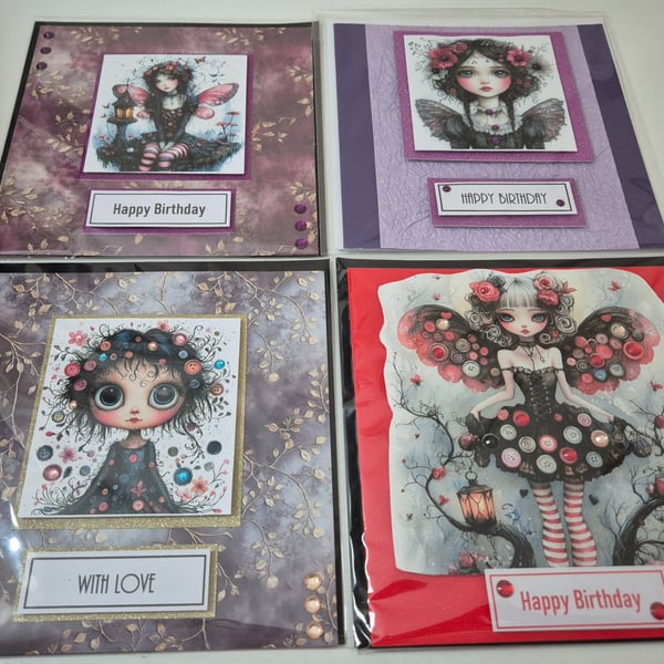 Gothic Fairies Handmade Card Bundle - Set of 4
