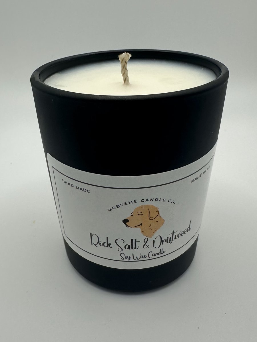 Votive Rock Salt & Driftwood Candle in Matt Black jar