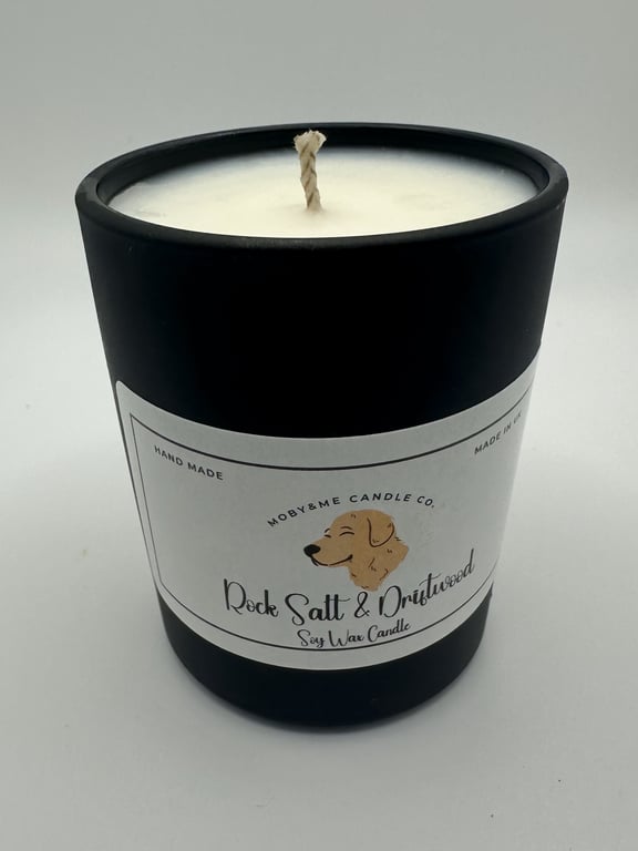 Votive Rock Salt & Driftwood Candle in Matt Black jar