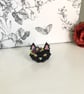 Black Cat Brooch - Black and Pastel Seed Bead Coat Pin - Image 2