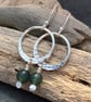 Green moss earrings, silver hoop earrings, sterling silver hoops