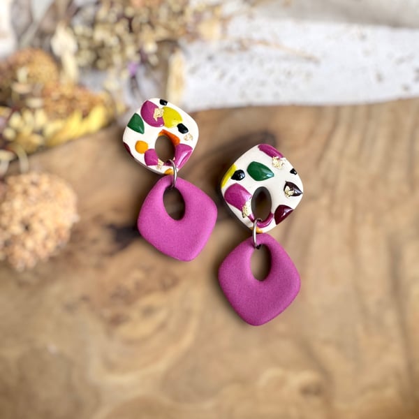 Autumn Terrazzo Abstract Link Dangle Polymer Clay Earrings