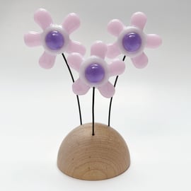 Fused Glass Happy Hippy Flowers (Pink 1) - Handmade Fused Glass Sculpture