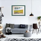 Farmland Watercolour Painting , Hay Bales in Fields  Landscape