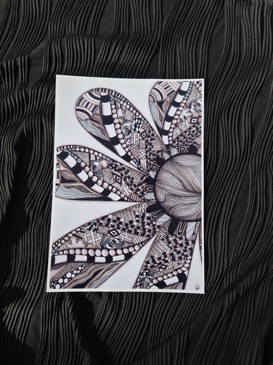 Abstract Art Print - A4 Unframed Flower Pattern Art - Midnight Bloom