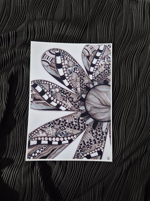 Abstract Art Print - A4 Unframed Flower Pattern Art - Midnight Bloom