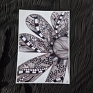 Abstract Art Print - A4 Unframed Flower Pattern Art - Midnight Bloom