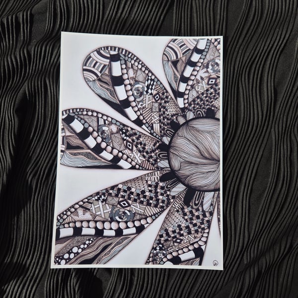 Abstract Art Print - A4 Unframed Flower Pattern Art - Midnight Bloom