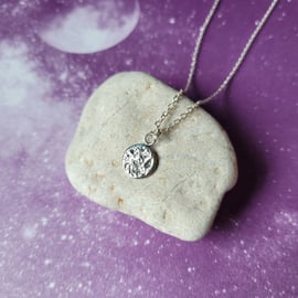 Tiny Full Moon Necklace, 1cm Circle Pendant, Recycled Sterling Silver