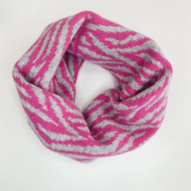 Summer Seconds Zebra snood cowl - bubblegum pink and pearl grey