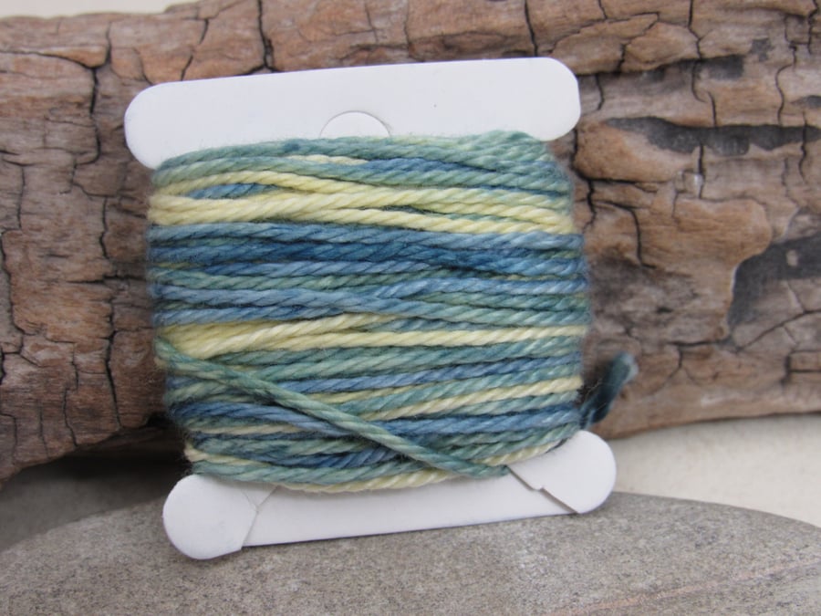 Hand Dyed Natural Dye Blue, Yellow Cotton DMC3 Perle Embroidery Thread