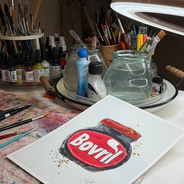 Hand Finished Watercolour A4 Art Print - Bovril Spread