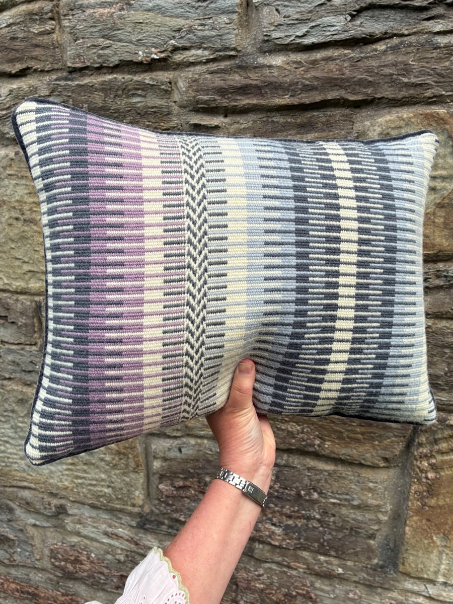 Rosanna cushion: Flint grey, Thistle & Slate grey. Handwoven in Wales