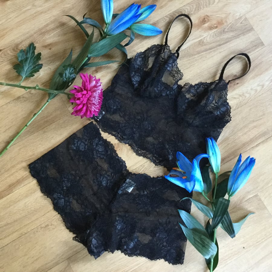 Moonlight roses semi sheer bralette and French knickers set
