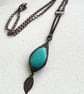 Wire Wrapped Pendant Necklace in Oxidised Copper and Turquoise - Image 2