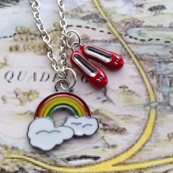 Somewhere Over the Rainbow Dorothy's Red Shoes Necklace