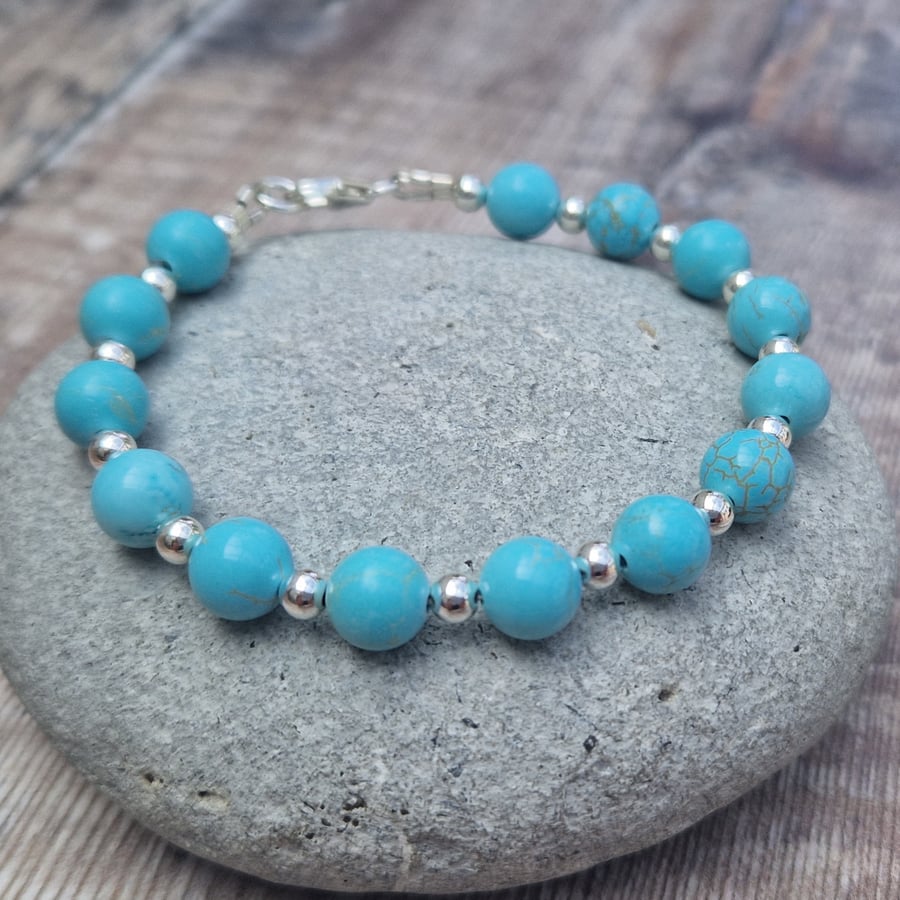 Turquoise and Sterling Silver Beaded Bracelet