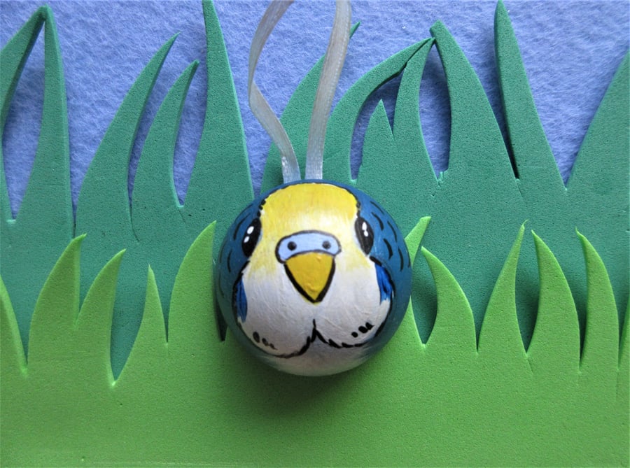 Christmas Tree Bauble Budgie Budgerigar Pet Bird Blue Hanging Decoration