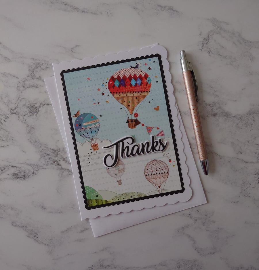 Thanks Bright Hot Air Balloons 3D Luxury Handmade Card