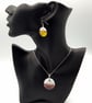 White, Yellow and Pink Hook Earrings and Pendant Set