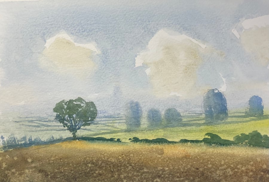 Ingleby wheat fields (Pure Original Watercolour)