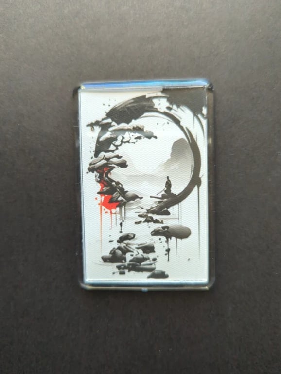 Zen Bonsai Acrylic Fridge Magnet – Japanese Sumi-e Inspired Art – Minimalist