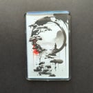 Zen Bonsai Acrylic Fridge Magnet – Japanese Sumi-e Inspired Art – Minimalist
