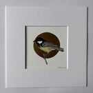 Original hand painted bird watercolour painting wildlife British Coal Tit art.