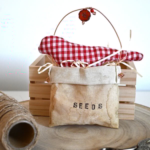 red bird seed bag 