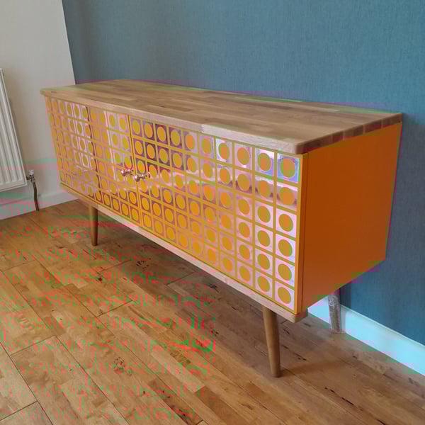 Atomic Orange Retro Record Cabinet Sideboard 130cm 