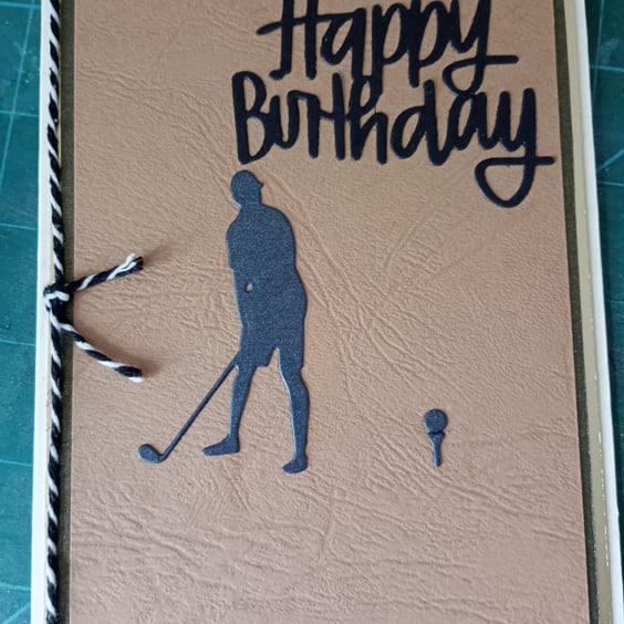 Golfer teeing off birthday card 