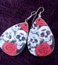 Funky Skull & Rose Earrings – Gothic Teardrop Dangles with Silver Accents - Image 2