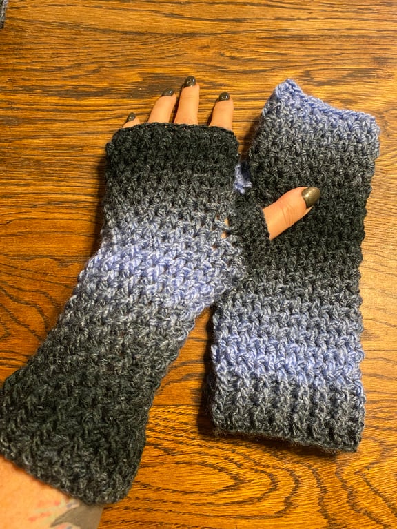 Warm Hearted Crochet Wrist Warmers - Blue Bottle 