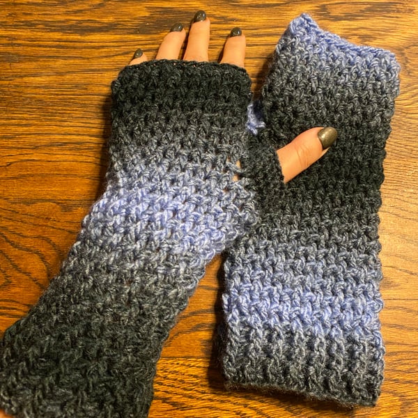 Warm Hearted Crochet Wrist Warmers - Blue Bottle 