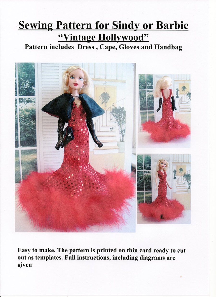 Sewing pattern for Sindy, or Barbie,"Vintage Holllywood"