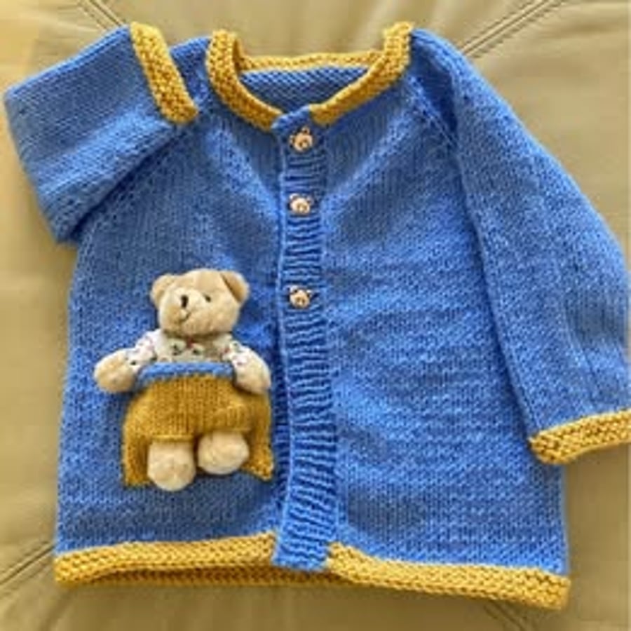 Boys Cardigan with Pocket Teddy Bear