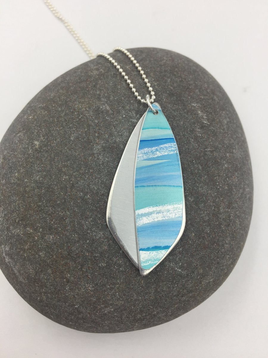  ‘Seascape’ blue, silver and turquoise layered pendant