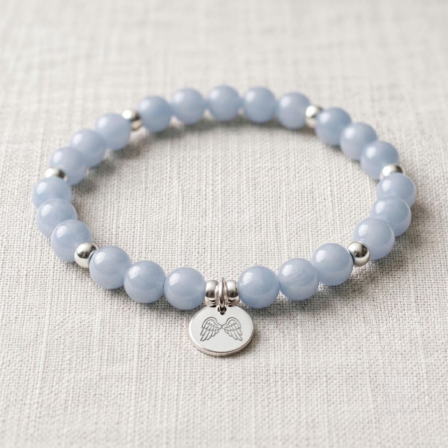 Angelite Crystal Bracelet, Serenity, Personalised Engraved Gift