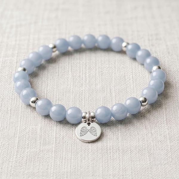 Angelite Crystal Bracelet, Serenity, Personalised Engraved Gift