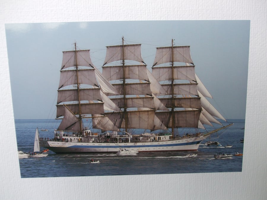 Photographic greetings card of a Tall Ship "Mir"