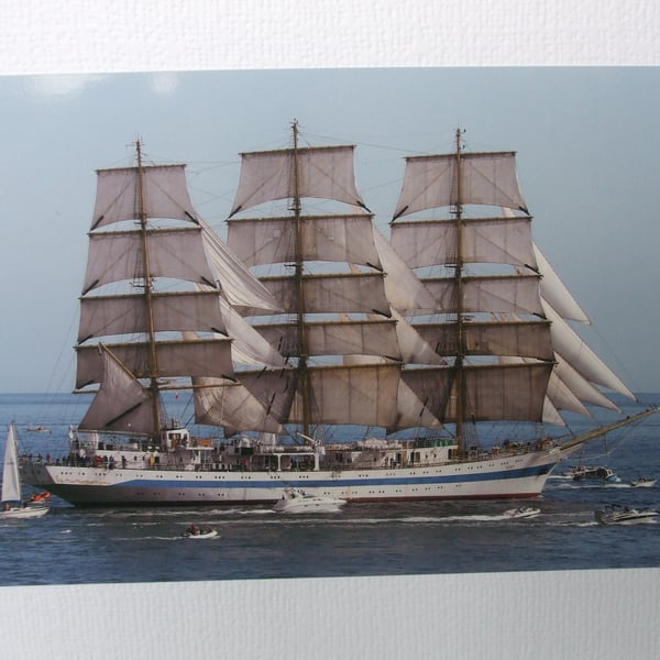Photographic greetings card of a Tall Ship "Mir"