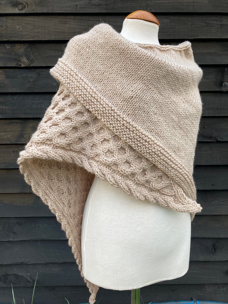 One of a kind Handknitted Triangle Honeycomb Textured Wrap Shawl Scarf