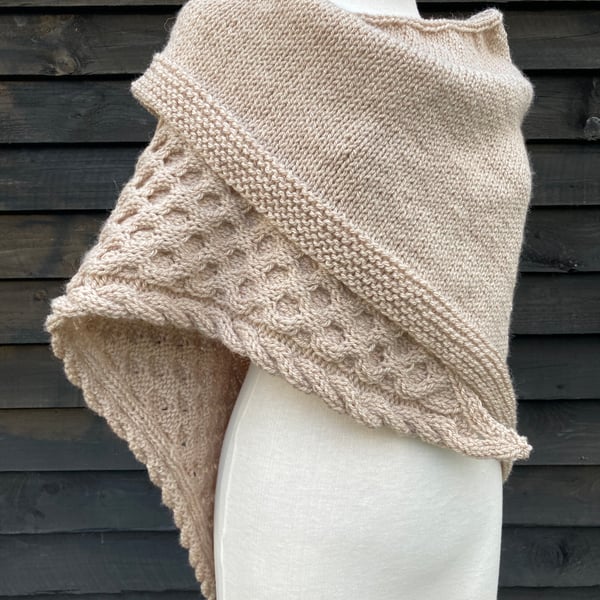 One of a kind Handknitted Triangle Honeycomb Textured Wrap Shawl Scarf