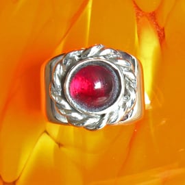 Silver Ring - Handmade Garnet Ring - Birthstone Ring  - Celt Style - Size H